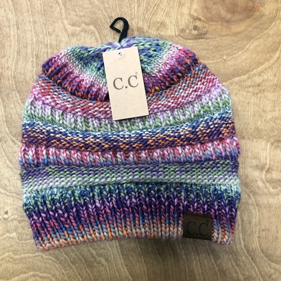 Accessories - Woven Beanie Stripes Jewel Tones Unisex One Size Acrylic